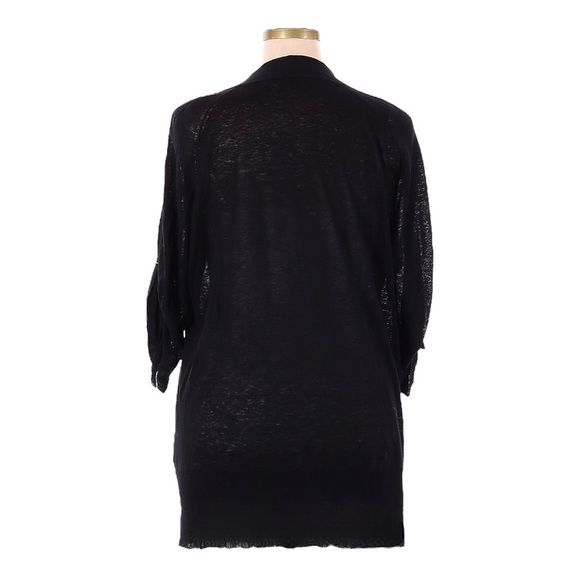 Talbots XL Black Linen Blend Roll Tab Sleeve Open Cardigan Lightweight Classic - Picture 2 of 8